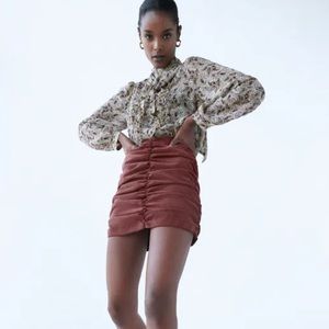 Zara Corduroy Rushed Mini Skirt